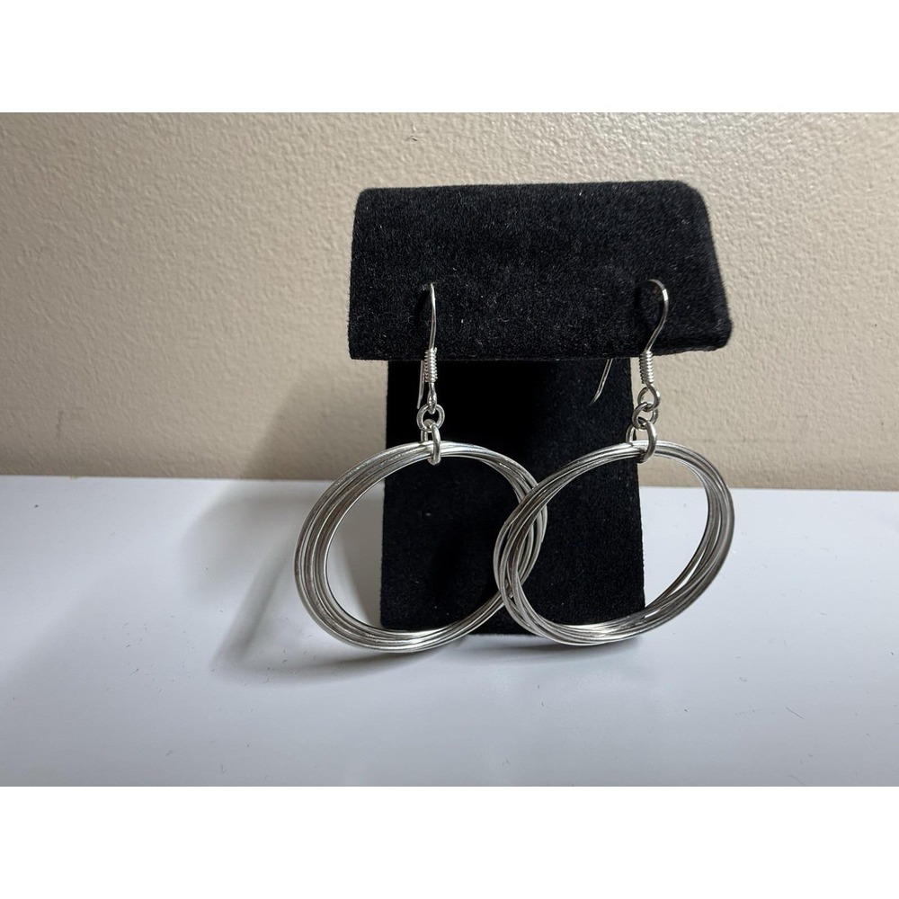 Vintage Art Deco Sterling Silver Circle Drop Dangle Earrings